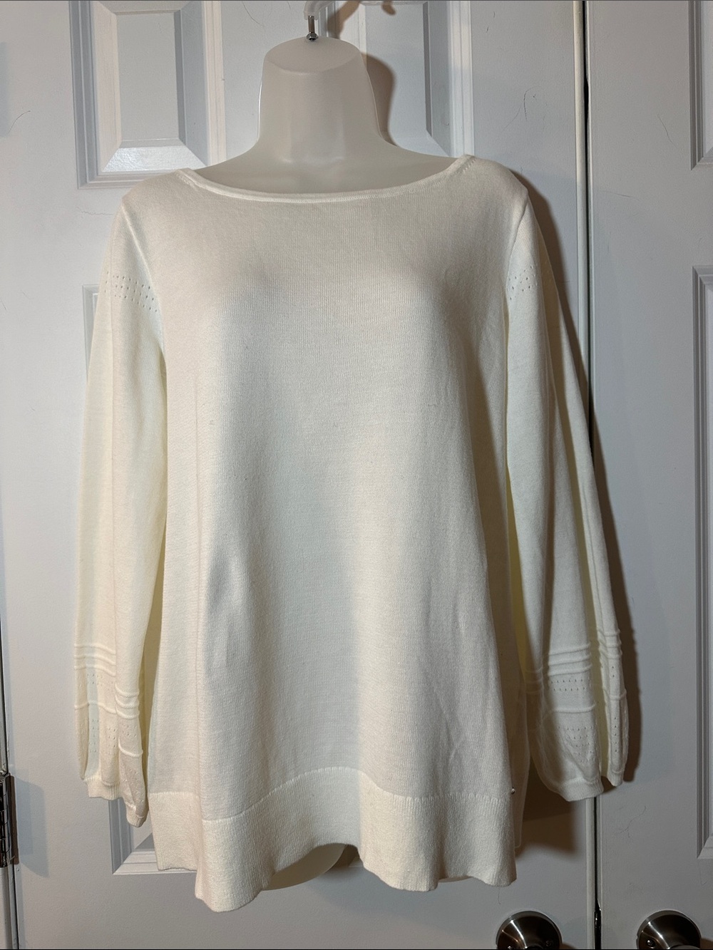 Nautica Cream Scoop Neck Knit Sweater